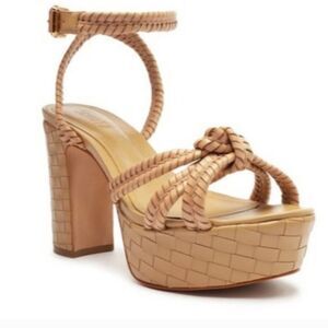 Schutz Kareena Woven Platform Light Nude Leather Strappy Sandals Size 10B NWT